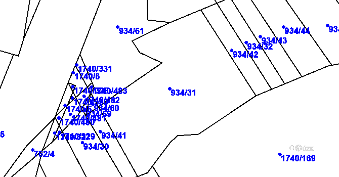 Parcela st. 934/31 v KÚ Slušovice, Katastrální mapa
