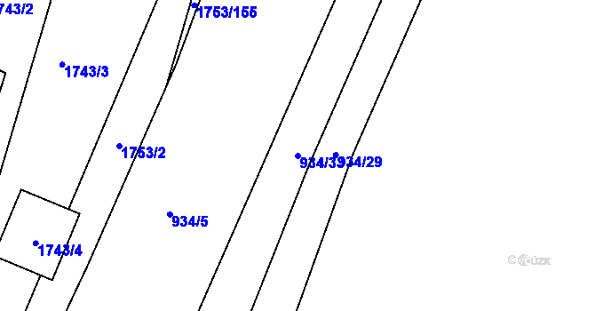 Parcela st. 934/33 v KÚ Slušovice, Katastrální mapa