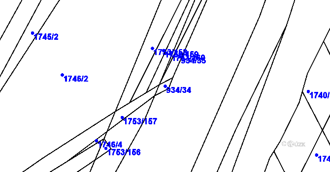 Parcela st. 934/34 v KÚ Slušovice, Katastrální mapa