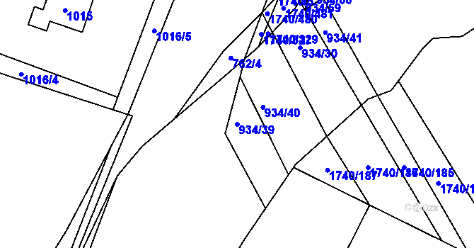 Parcela st. 934/39 v KÚ Slušovice, Katastrální mapa