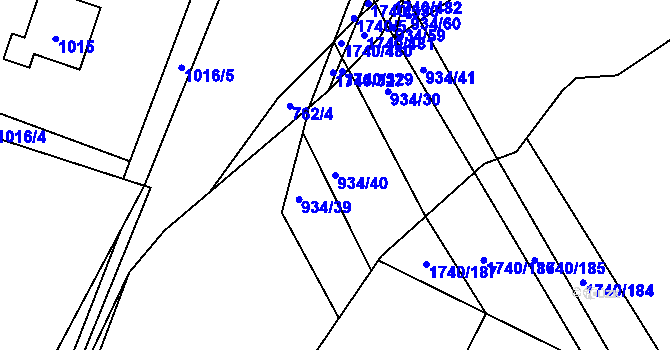 Parcela st. 934/40 v KÚ Slušovice, Katastrální mapa