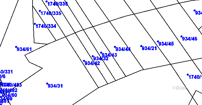 Parcela st. 934/43 v KÚ Slušovice, Katastrální mapa