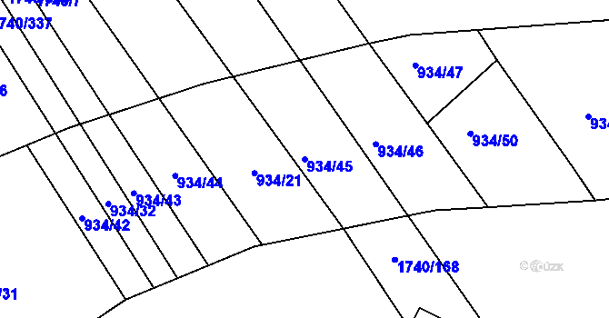 Parcela st. 934/45 v KÚ Slušovice, Katastrální mapa