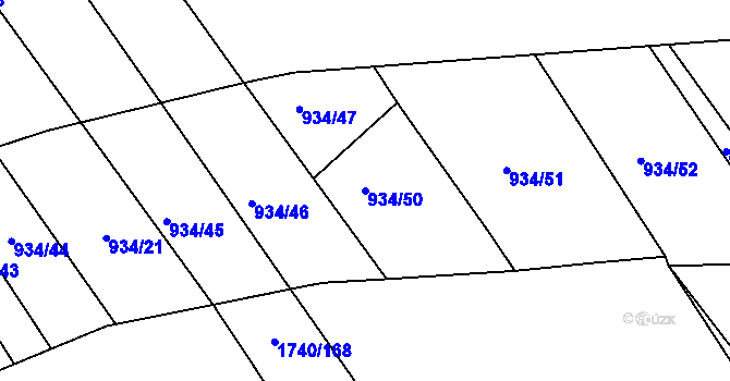 Parcela st. 934/50 v KÚ Slušovice, Katastrální mapa