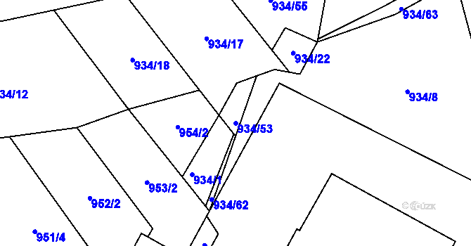 Parcela st. 934/53 v KÚ Slušovice, Katastrální mapa
