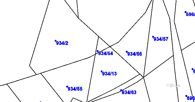 Parcela st. 934/54 v KÚ Slušovice, Katastrální mapa