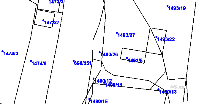 Parcela st. 1493/26 v KÚ Slušovice, Katastrální mapa