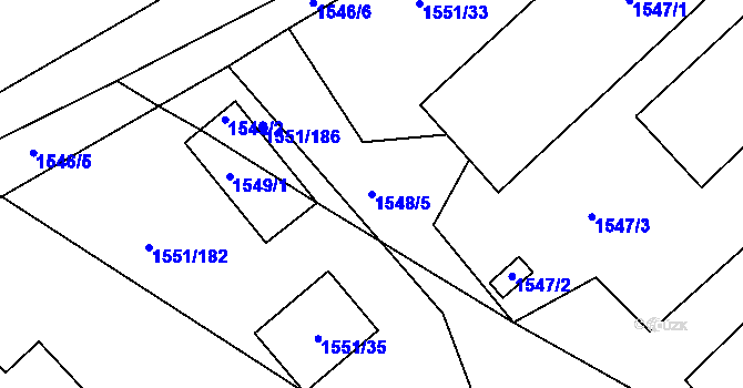 Parcela st. 1548/5 v KÚ Slušovice, Katastrální mapa