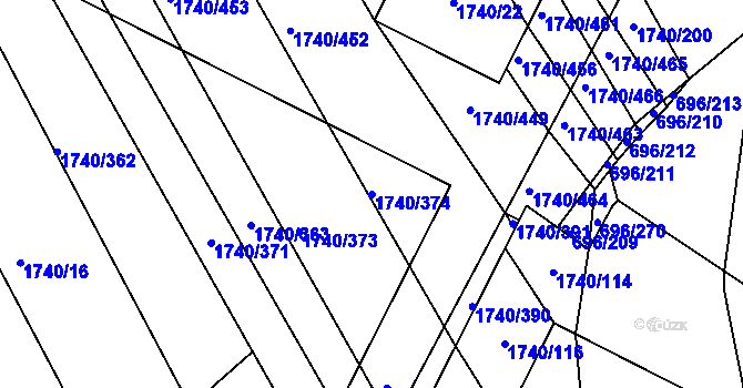 Parcela st. 1740/374 v KÚ Slušovice, Katastrální mapa