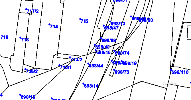 Parcela st. 698/46 v KÚ Slušovice, Katastrální mapa