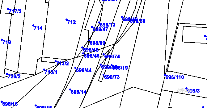 Parcela st. 698/74 v KÚ Slušovice, Katastrální mapa