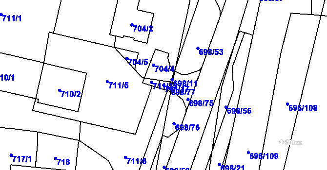 Parcela st. 711/17 v KÚ Slušovice, Katastrální mapa