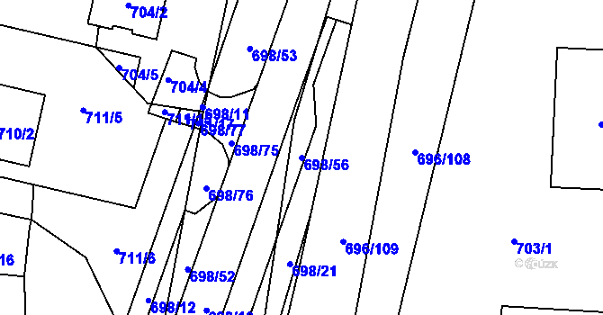 Parcela st. 698/56 v KÚ Slušovice, Katastrální mapa