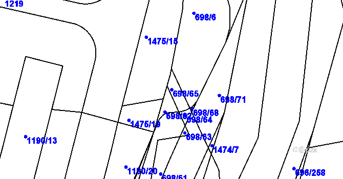 Parcela st. 698/65 v KÚ Slušovice, Katastrální mapa