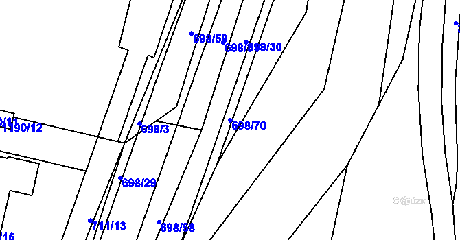 Parcela st. 698/70 v KÚ Slušovice, Katastrální mapa