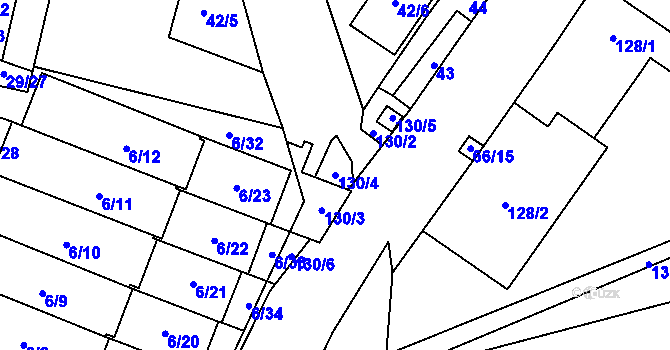Parcela st. 130/4 v KÚ Slušovice, Katastrální mapa