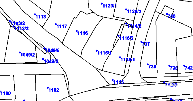 Parcela st. 1115/1 v KÚ Slušovice, Katastrální mapa