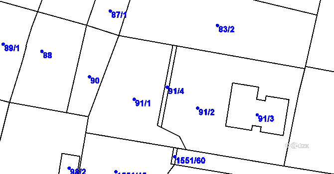 Parcela st. 91/4 v KÚ Slušovice, Katastrální mapa
