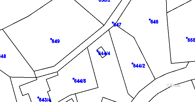 Parcela st. 644/4 v KÚ Slušovice, Katastrální mapa