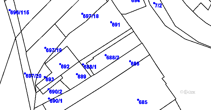 Parcela st. 688/2 v KÚ Slušovice, Katastrální mapa