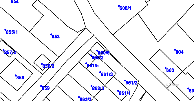 Parcela st. 860/6 v KÚ Slušovice, Katastrální mapa