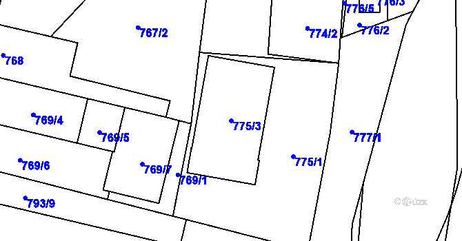 Parcela st. 775/3 v KÚ Slušovice, Katastrální mapa