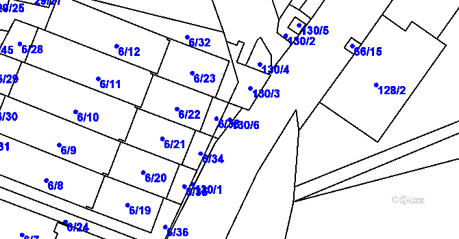 Parcela st. 130/6 v KÚ Slušovice, Katastrální mapa