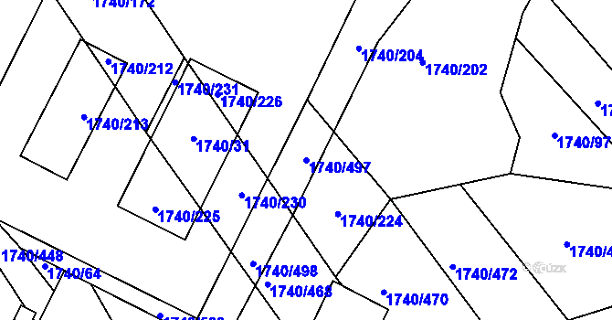 Parcela st. 1740/497 v KÚ Slušovice, Katastrální mapa