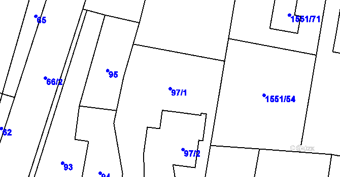 Parcela st. 97/1 v KÚ Slušovice, Katastrální mapa