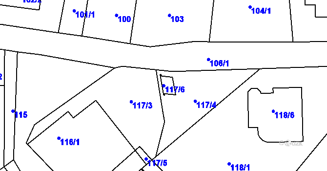 Parcela st. 117/6 v KÚ Slušovice, Katastrální mapa
