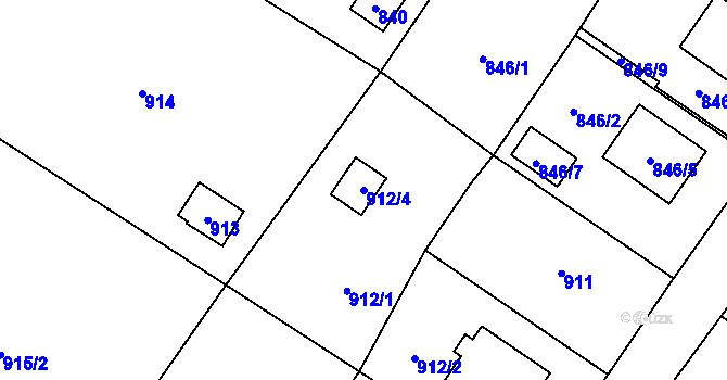 Parcela st. 912/4 v KÚ Slušovice, Katastrální mapa