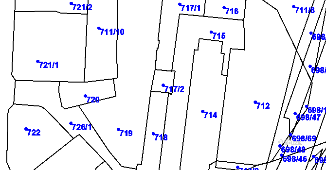 Parcela st. 717/2 v KÚ Slušovice, Katastrální mapa
