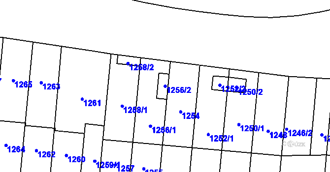 Parcela st. 1256/2 v KÚ Slušovice, Katastrální mapa