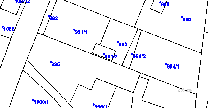 Parcela st. 991/2 v KÚ Slušovice, Katastrální mapa