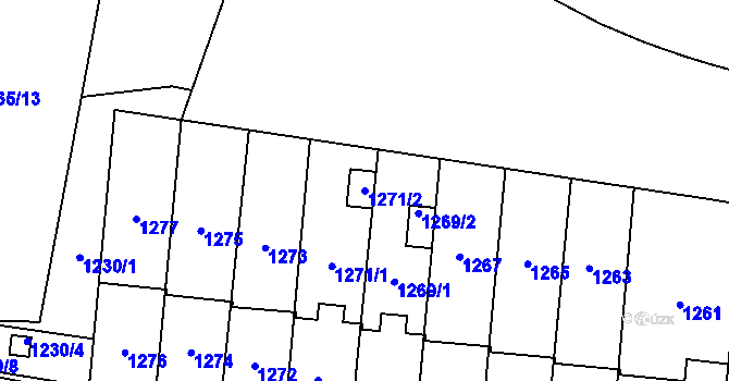 Parcela st. 1271/2 v KÚ Slušovice, Katastrální mapa