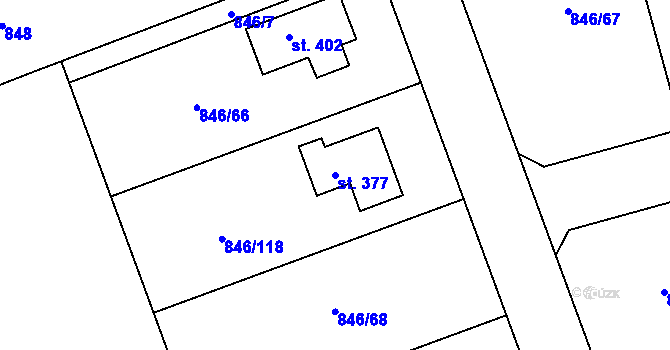 Parcela st. 377 v KÚ Sluštice, Katastrální mapa