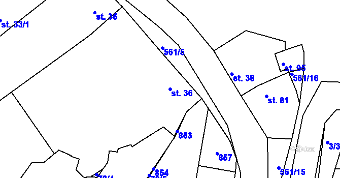 Parcela st. 36 v KÚ Sluštice, Katastrální mapa