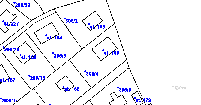 Parcela st. 166 v KÚ Sluštice, Katastrální mapa