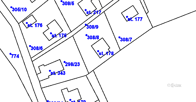 Parcela st. 178 v KÚ Sluštice, Katastrální mapa