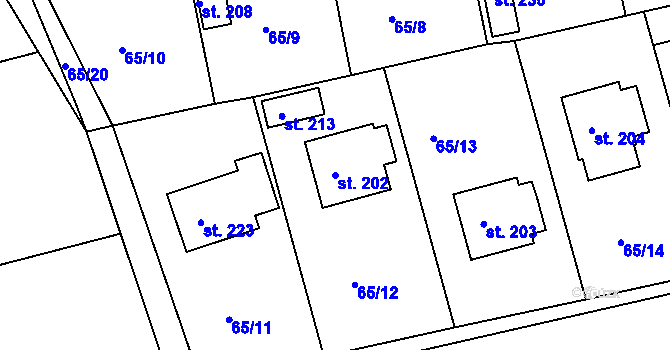 Parcela st. 202 v KÚ Sluštice, Katastrální mapa