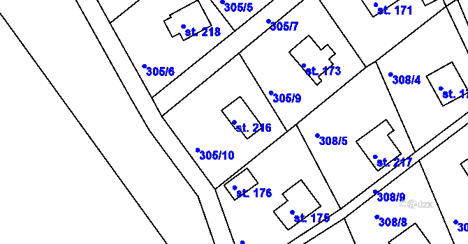Parcela st. 216 v KÚ Sluštice, Katastrální mapa