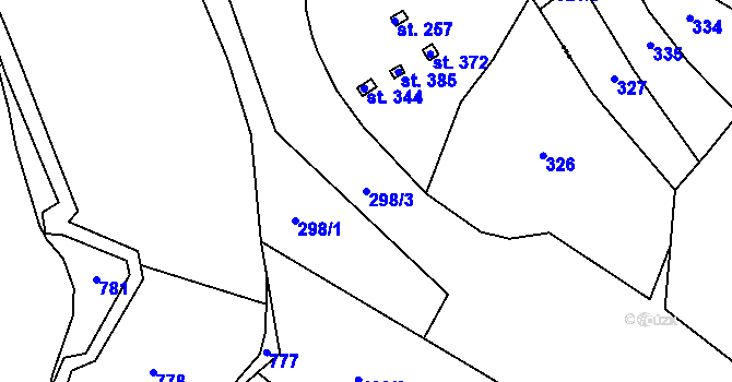 Parcela st. 298/3 v KÚ Sluštice, Katastrální mapa