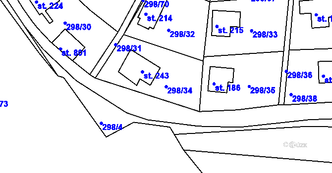 Parcela st. 298/34 v KÚ Sluštice, Katastrální mapa