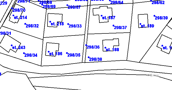 Parcela st. 298/36 v KÚ Sluštice, Katastrální mapa