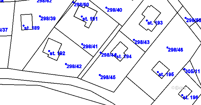 Parcela st. 298/44 v KÚ Sluštice, Katastrální mapa