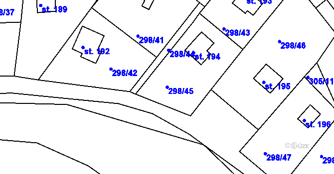 Parcela st. 298/45 v KÚ Sluštice, Katastrální mapa