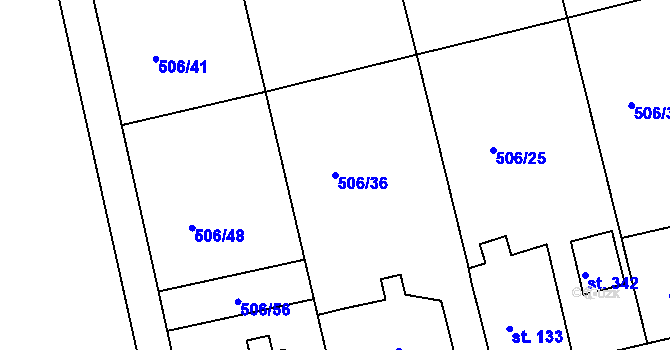 Parcela st. 506/36 v KÚ Sluštice, Katastrální mapa