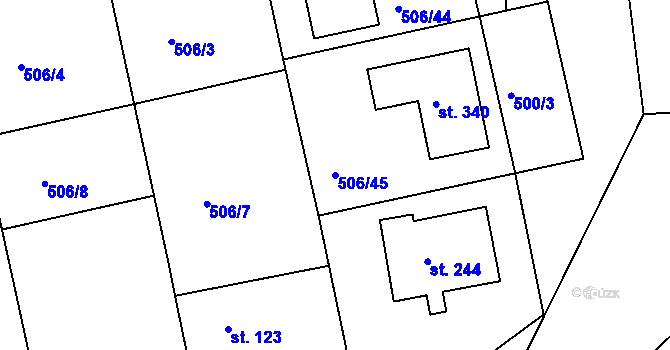 Parcela st. 506/45 v KÚ Sluštice, Katastrální mapa