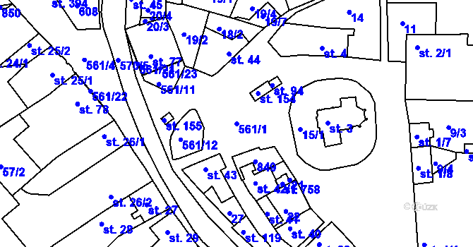 Parcela st. 561/1 v KÚ Sluštice, Katastrální mapa