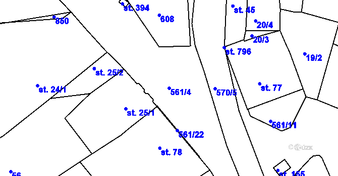 Parcela st. 561/4 v KÚ Sluštice, Katastrální mapa